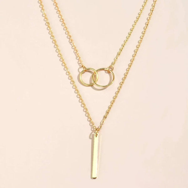 Retro Gold Doppelkreis-Anhänger Halskette