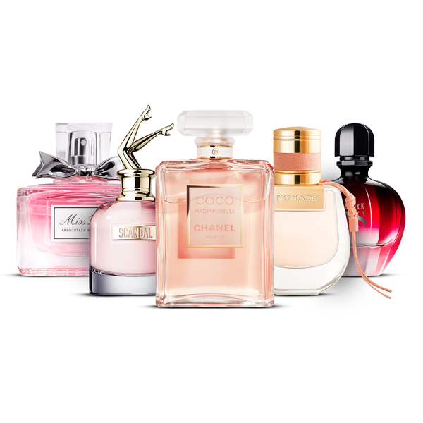 5 Women’s Fragrances – Miss Dior Absolutely Blooming, Scandal, Coco Mademoiselle, Nomade & Black XS [100 ml Each]
