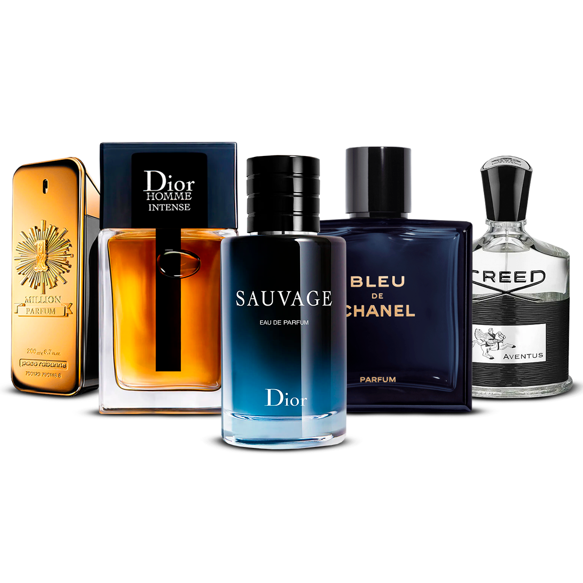 5 Men’s Fragrances – 1 Million, Dior Homme Intense, Sauvage, Bleu de Chanel & Creed Aventus [100 ml Each]