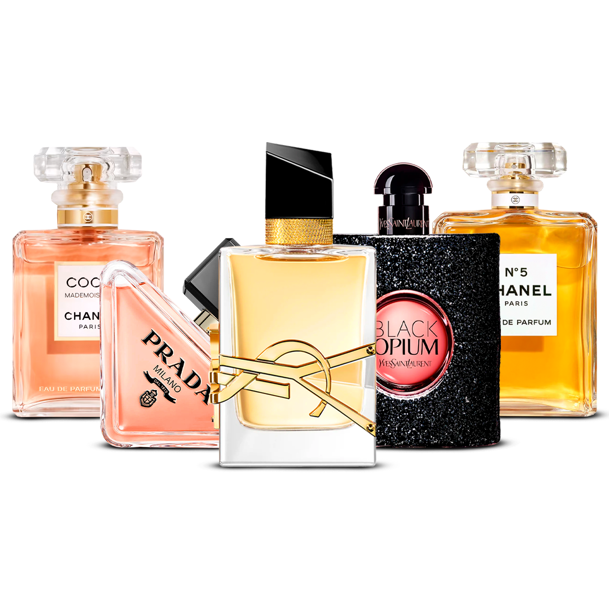 5 Women’s Fragrances – Coco Mademoiselle, Prada Paradoxe, Libre, Black Opium & Chanel Nº5 [100 ml Each]