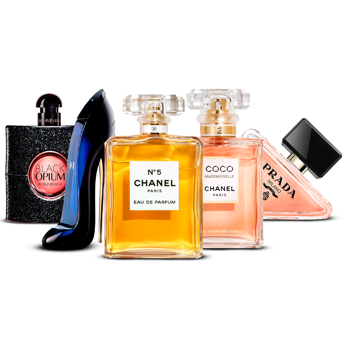 5 Women’s Fragrances – Black Opium, Good Girl, Chanel N°5, Coco Mademoiselle & Prada Paradoxe [100 ml Each]
