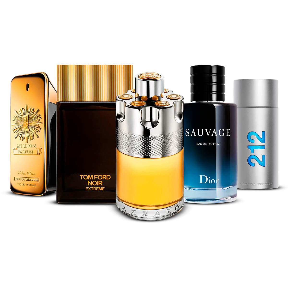 5 Men’s Fragrances – 1 Million, Tom Ford Noir Extrême, Azzaro Wanted, Sauvage & 212 Men [100 ml Each]