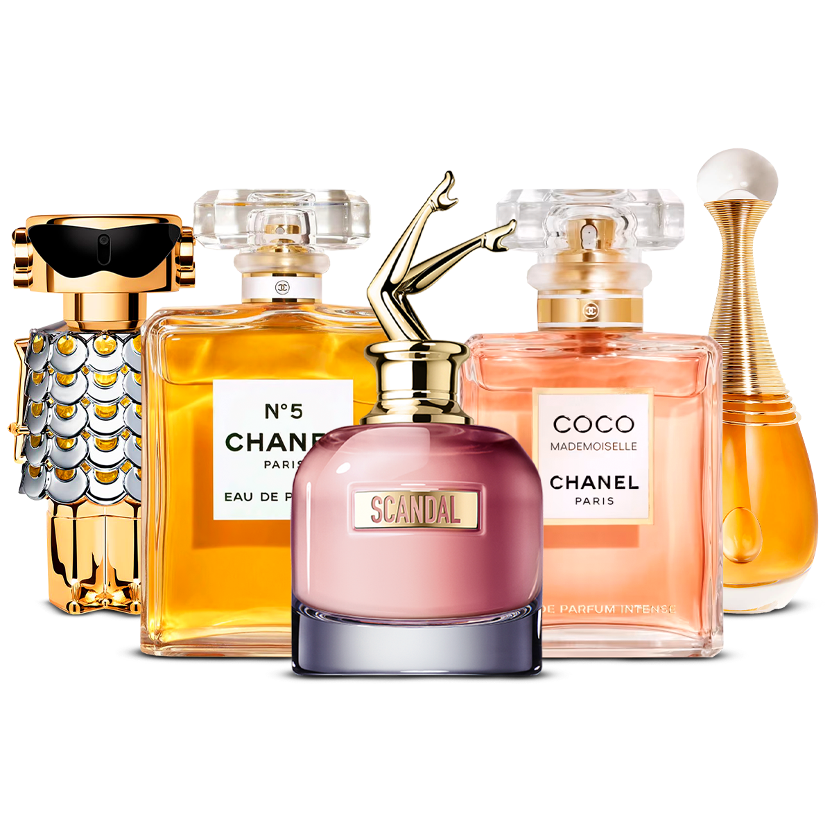 5 Women’s Fragrances – Fame, Chanel Nº5, Scandal, Coco Mademoiselle & J’adore [100 ml Each]