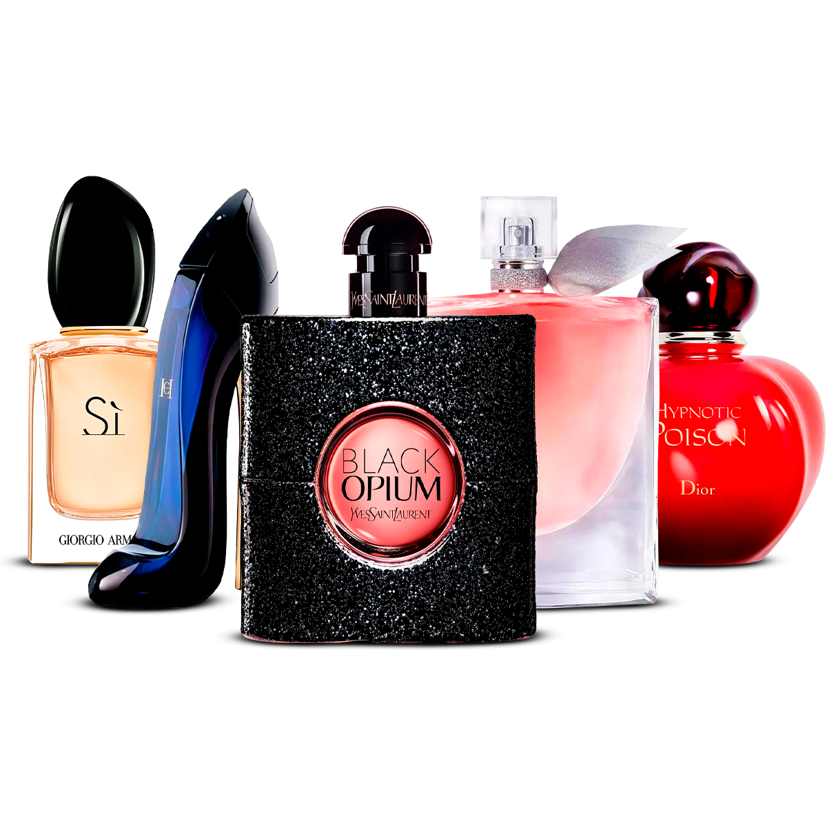 5 Women’s Fragrances – Sì, Good Girl, Black Opium, La Vie Est Belle & Hypnotic Poison [100 ml Each]