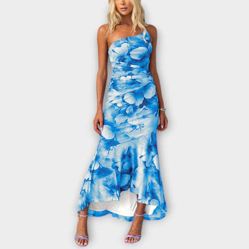 Pia – Maxikleid mit asymmetrischer Raffung