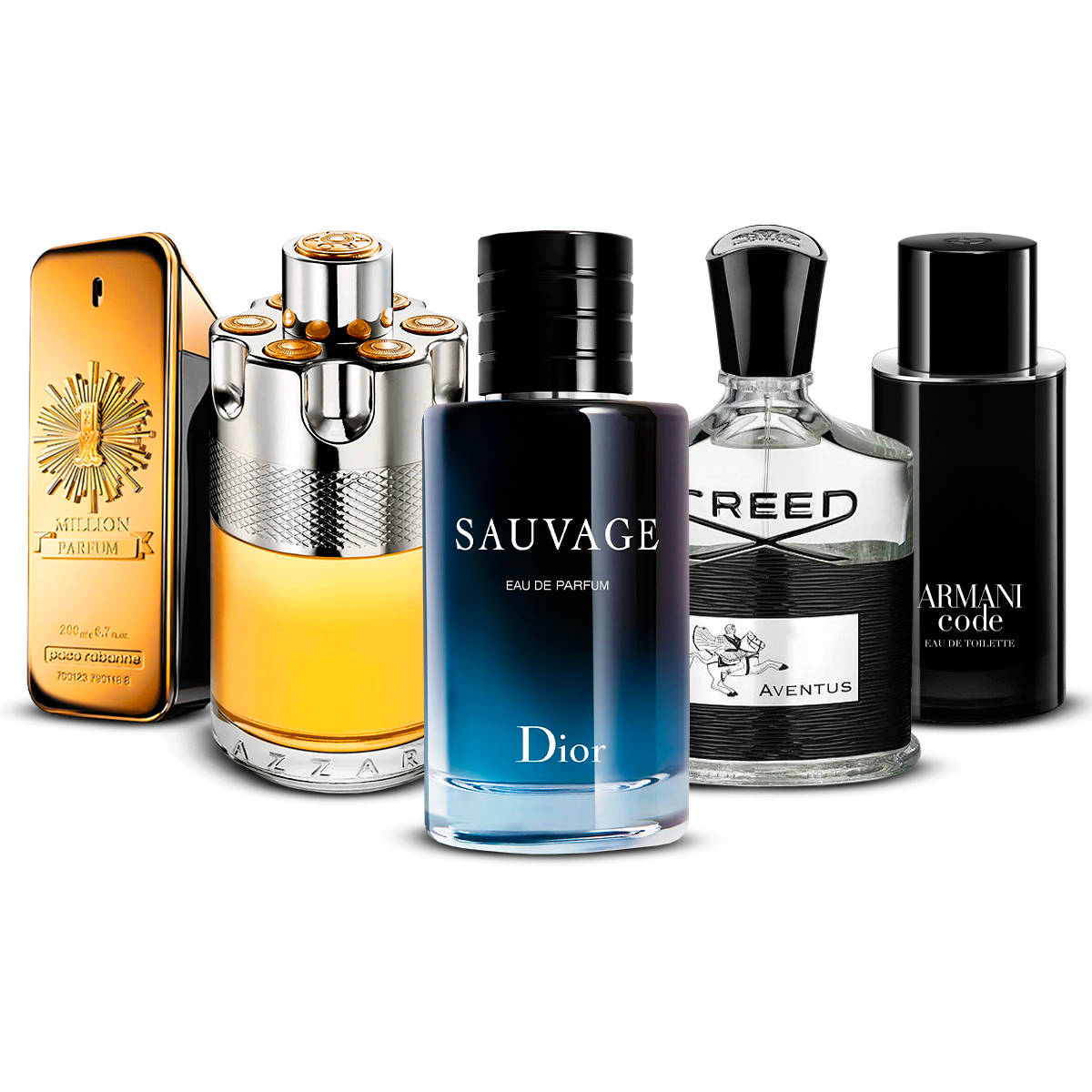 5 Men’s Fragrances – 1 Million, Azzaro Wanted, Sauvage, Creed Aventus & Armani Code [100 ml Each]