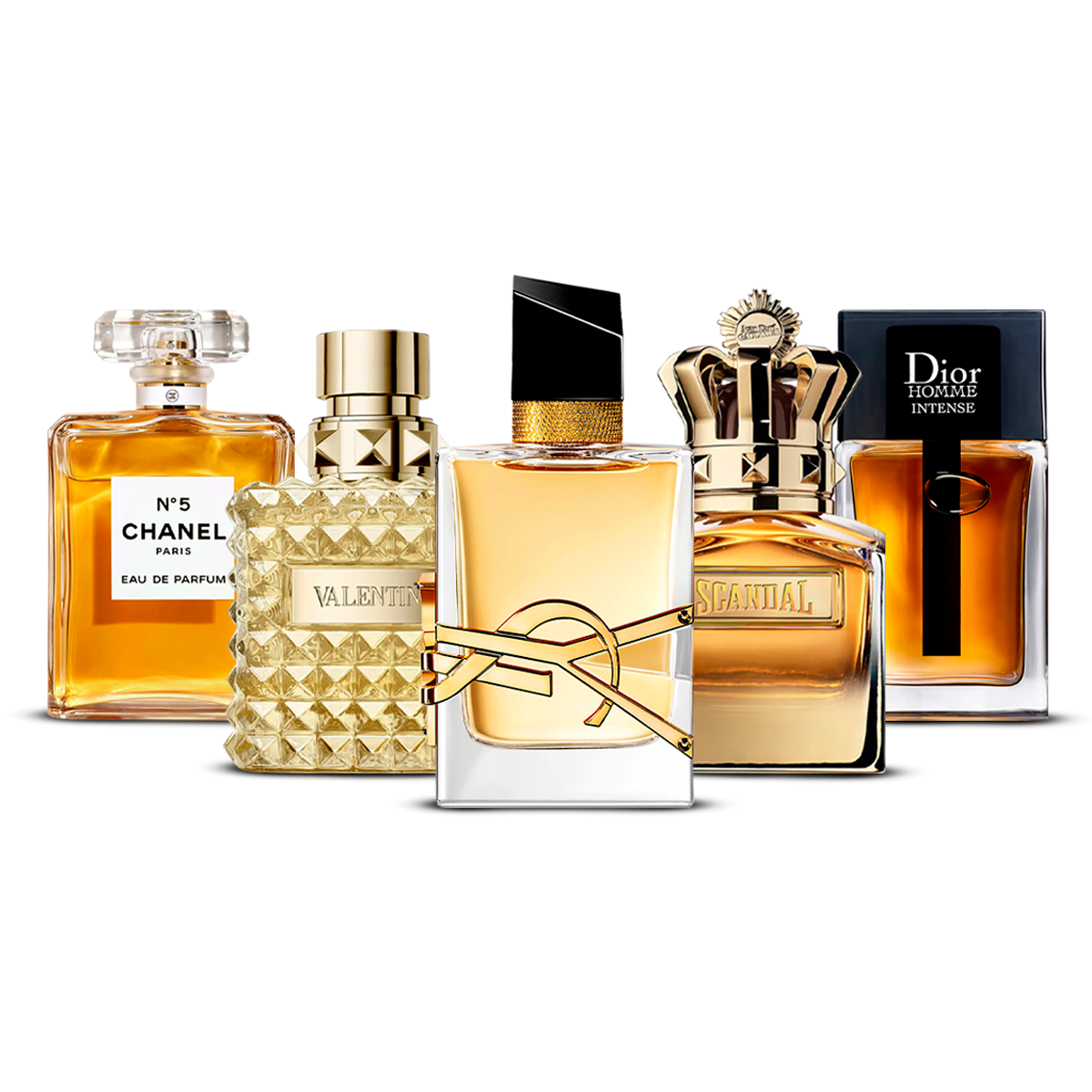 5 Fragrances – Chanel Nº5, Valentino Uomo, Yves Saint Laurent Libre, Scandal Pour Homme & Dior Homme Intense [100 ml Each]