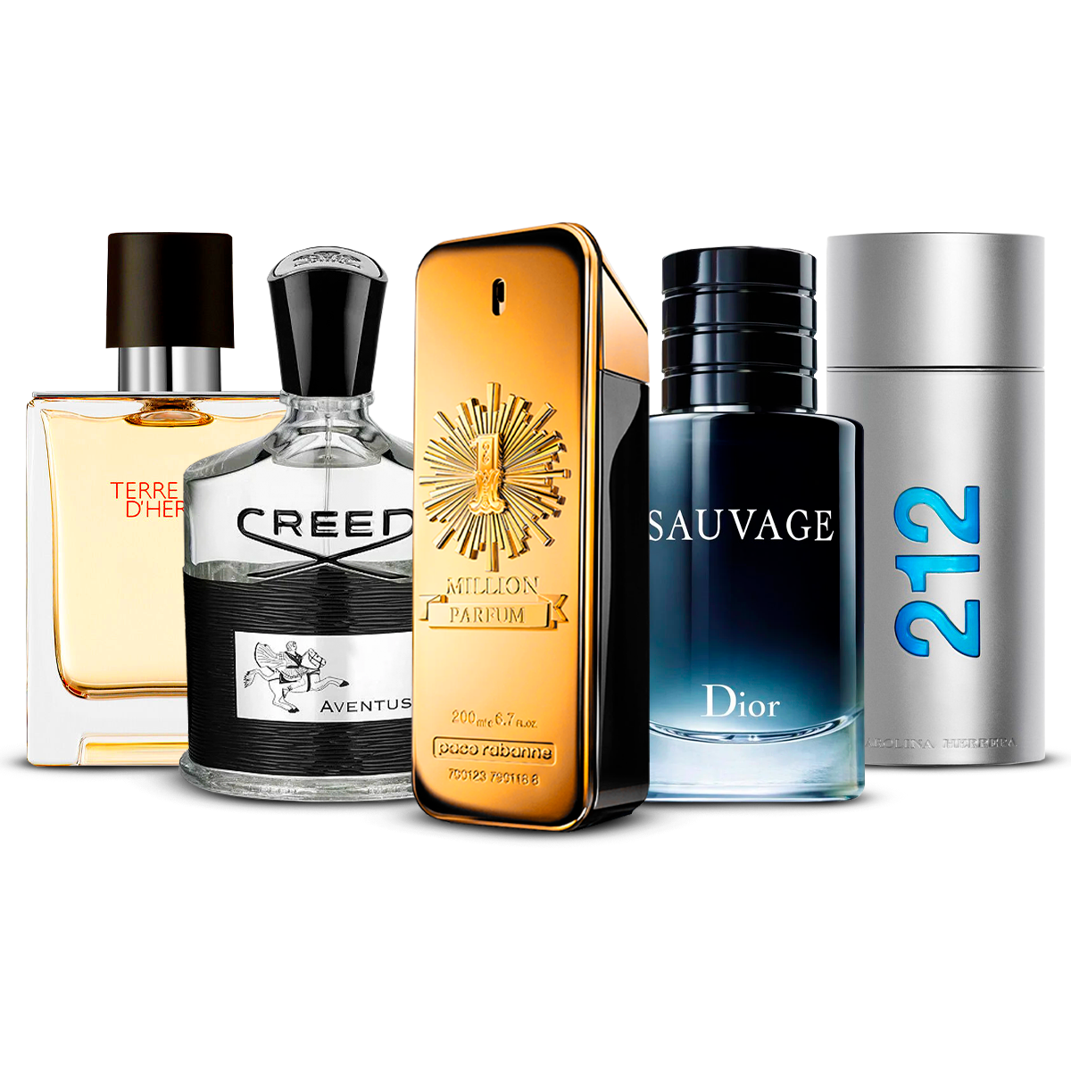 5 Men’s Fragrances – Terre d’Hermès, Aventus, 1 Million, Sauvage & 212 Men [100 ml Each]