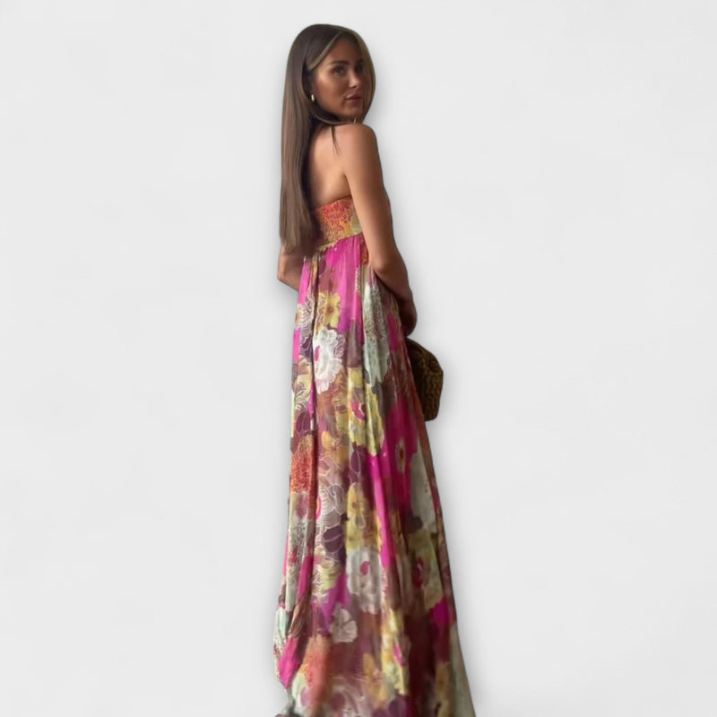 Chic Retro trägerloses Plisse-Maxikleid
