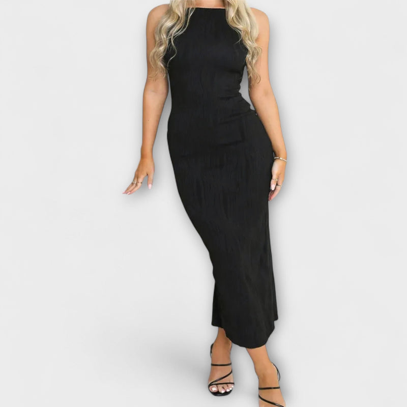 Chic ärmelloses gerafftes Maxikleid