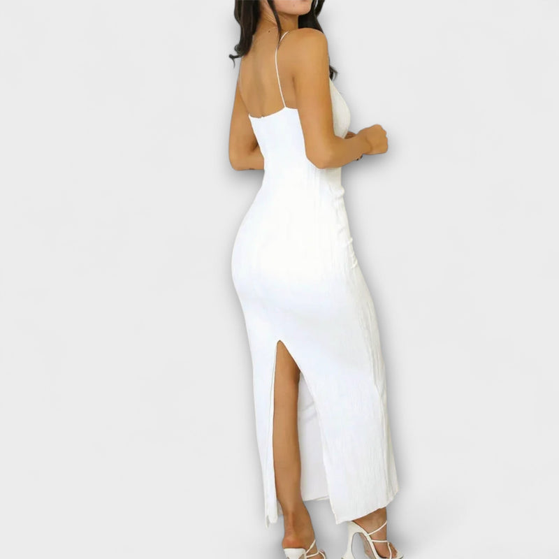 Chic ärmelloses gerafftes Maxikleid