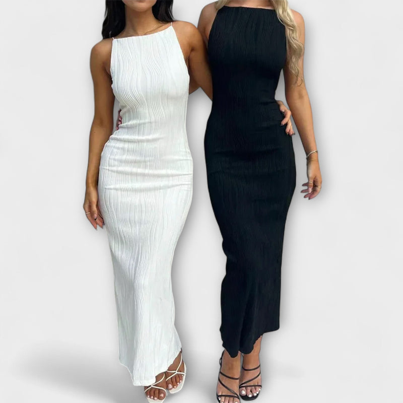 Chic ärmelloses gerafftes Maxikleid