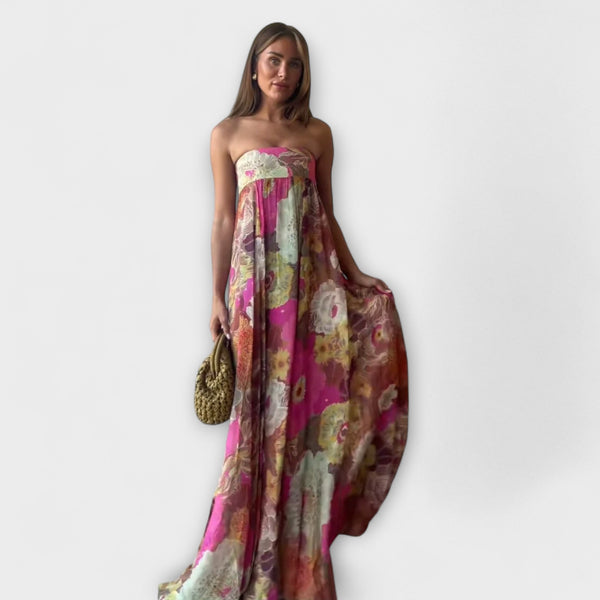 Chic Retro trägerloses Plisse-Maxikleid