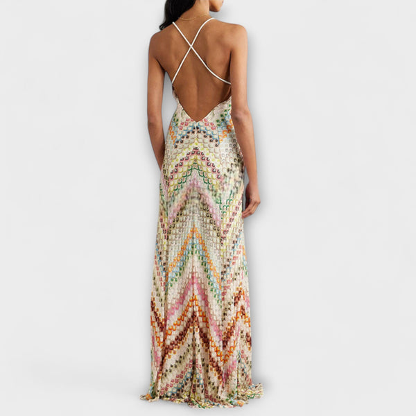 Remi – Missoni Farbige Hahnentritt-Muster Maxikleid