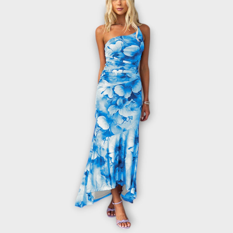Pia – Maxikleid mit asymmetrischer Raffung